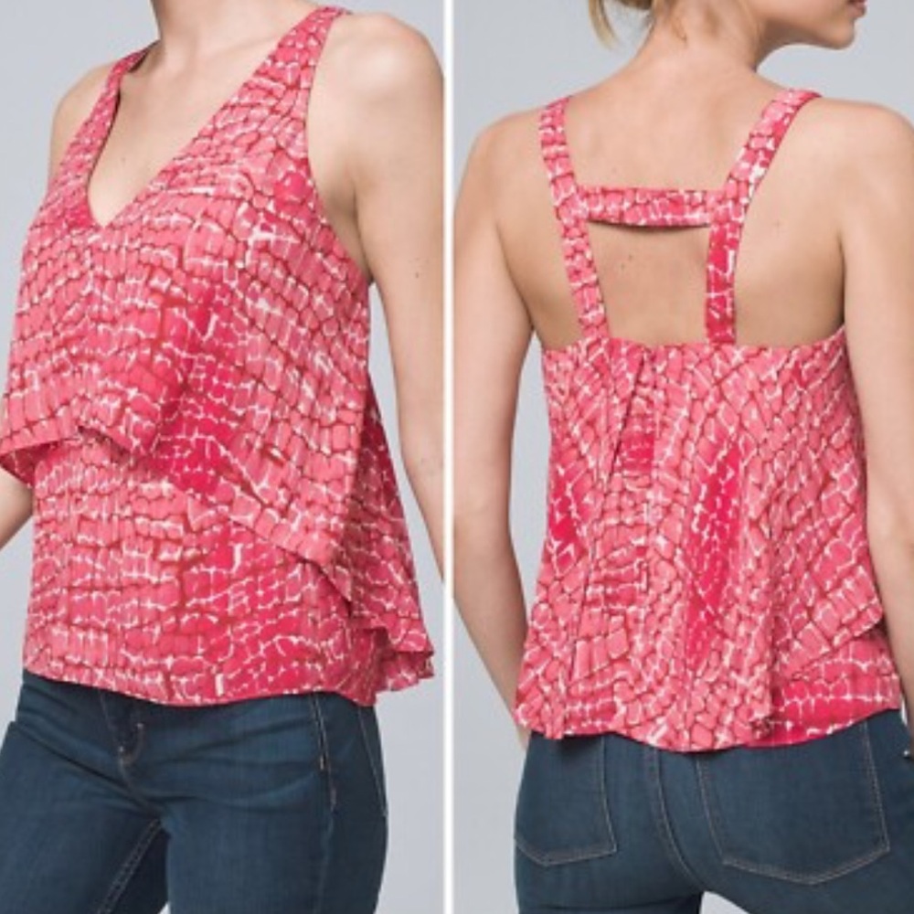 WHITE HOUSE BLACK MARKET PINK GEOMETRIC LAYERED TANK TOP BLOUSE CHIFFON SZ SMALL